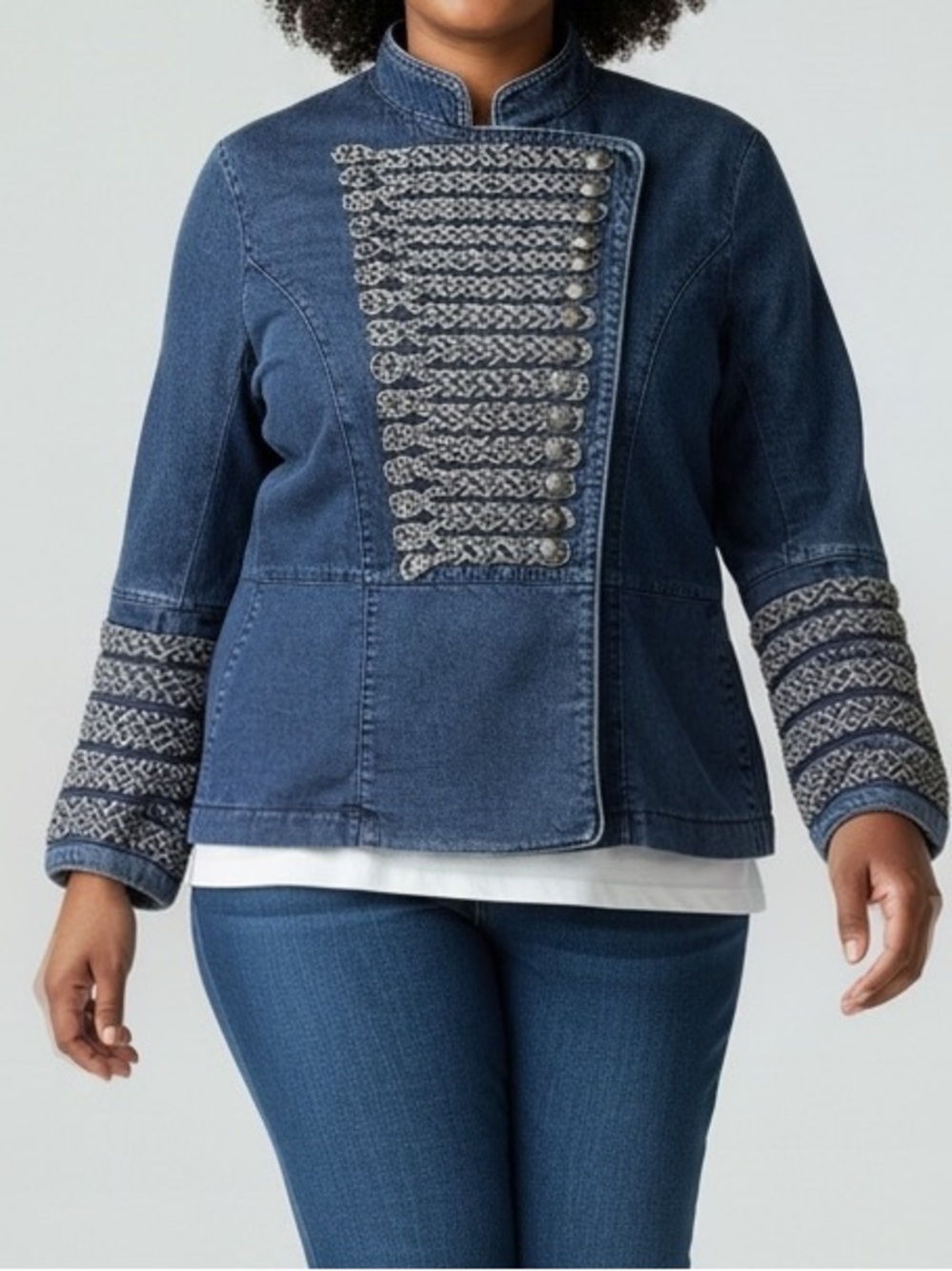 Blue Denim Jean Jacket with Military Embroidery by Bianca NYGÅRD